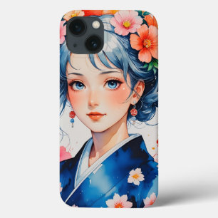 Blossoms in Blue Kimono iPhone 13 Case