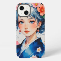 Blossoms in Blue Kimono