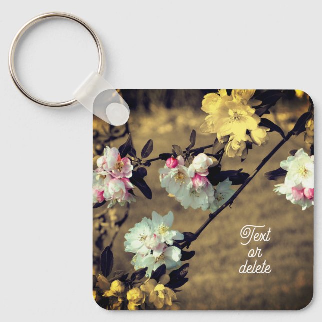 Blossoms In Sepia Flower Personalised Key Ring (Front)
