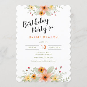Blossoms in Watercolor Birthday Party Invitation