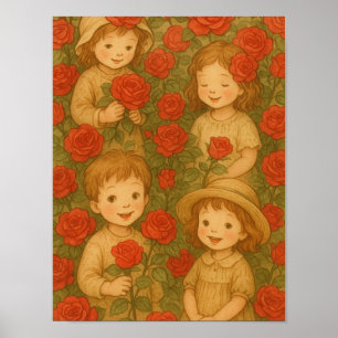 "Blossoms of Childhood: Rose Garden Delight" Poster