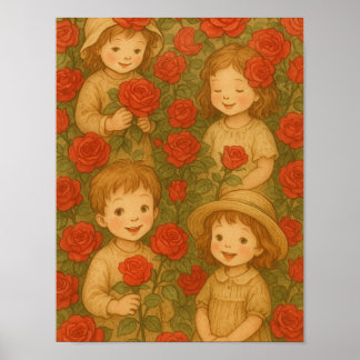 "Blossoms of Childhood: Rose Garden Delight" Poster