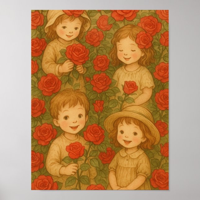 "Blossoms of Childhood: Rose Garden Delight" Poster (Front)