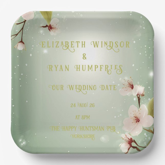 Blossoms of Love" Wedding Invitation Collection Paper Plate (Front)