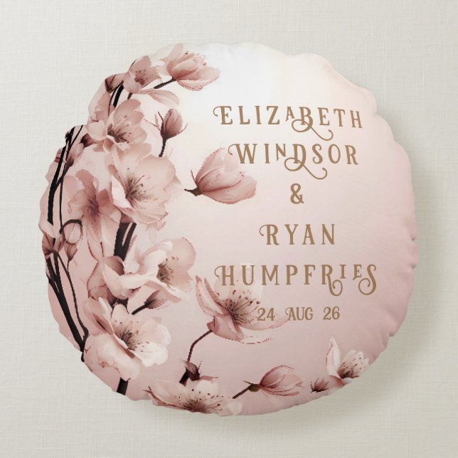 Blossoms of Love" Wedding Invitation Collection Round Cushion (Front)