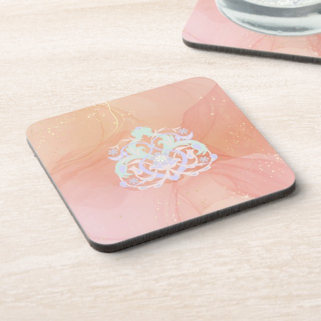 Blossoms of the Heart – Blue & Peach Art Coaster (Left Side)