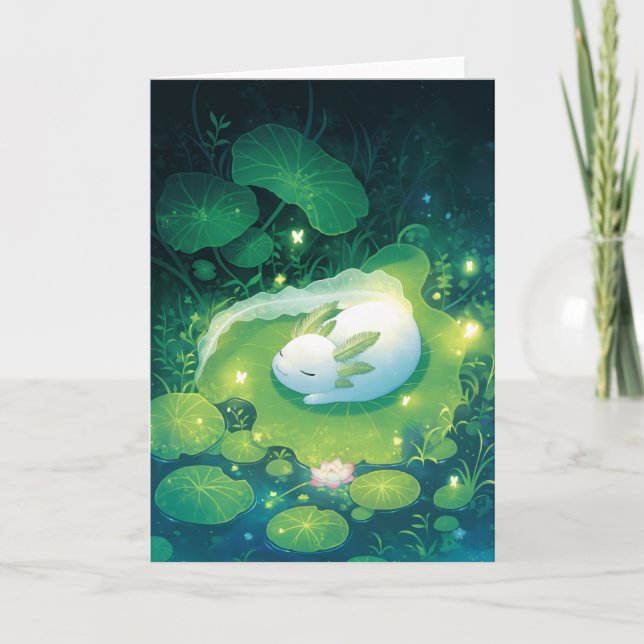 Blossoms of the Pond Axolotl Garden Card (Front)