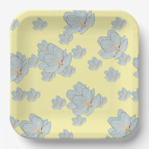 Blossoms On Pale Yellow Special Occasion  Paper Plate