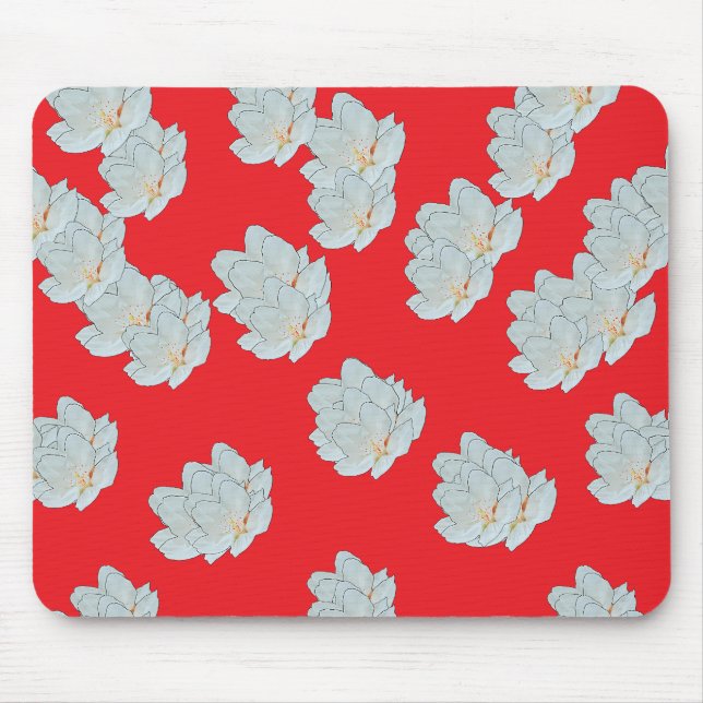 Blossoms On Red  Mouse Mat (Front)