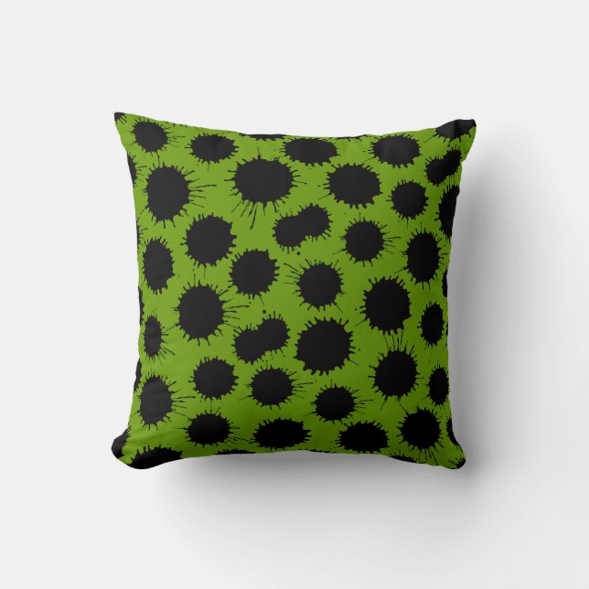Blot Pattern - Black on Avocado Green Cushion (Front)