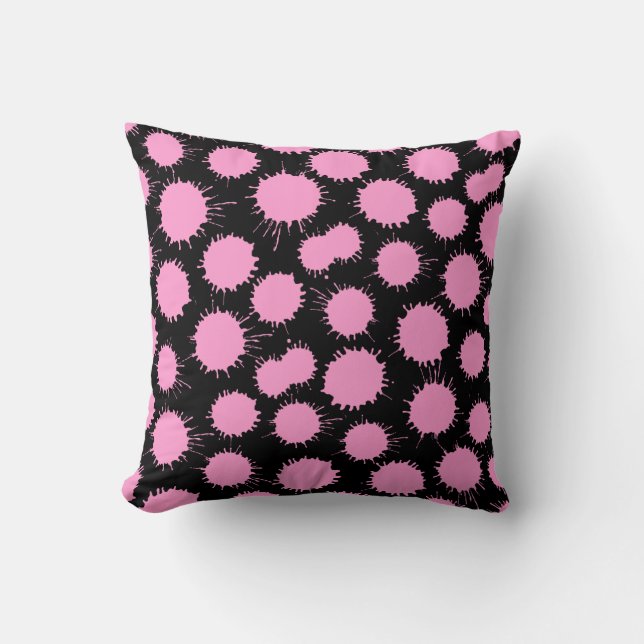 Blot Pattern - Pink on Black Cushion (Front)