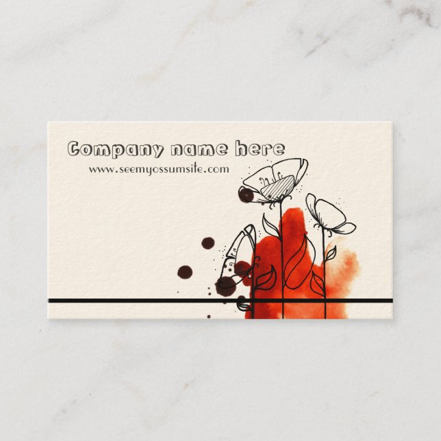 Blotchy flowers, red business card (Front)