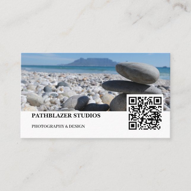 Blouberg Beach Table Mountain Stacked Rocks Business Card (Front)