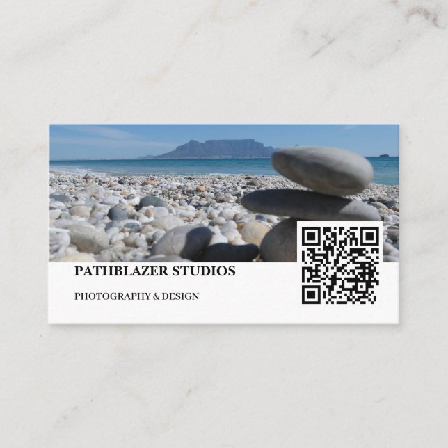 Blouberg Beach Table Mountain Stacked Rocks Business Card (Front)