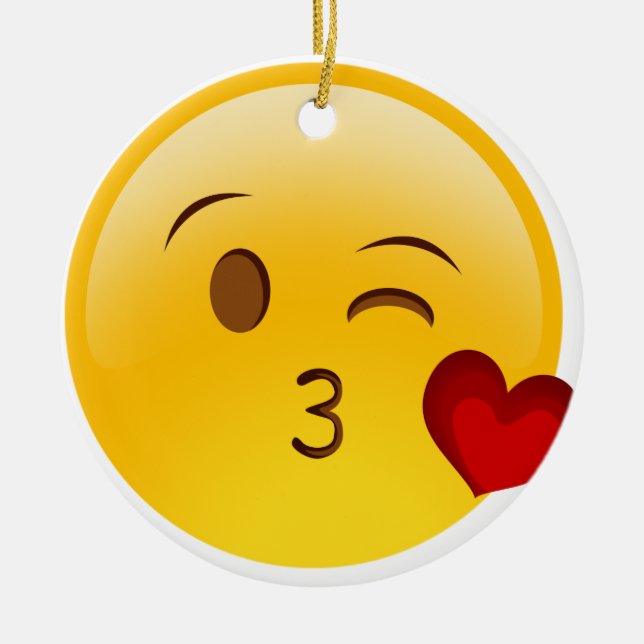 Blow a kiss emoji sticker ceramic tree decoration (Front)