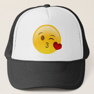 Blow a kiss emoji sticker trucker hat