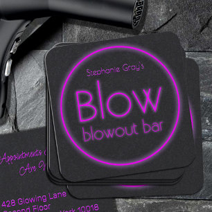 Blow Blowout Bar Add Your Name Neon Pink Square Business Card