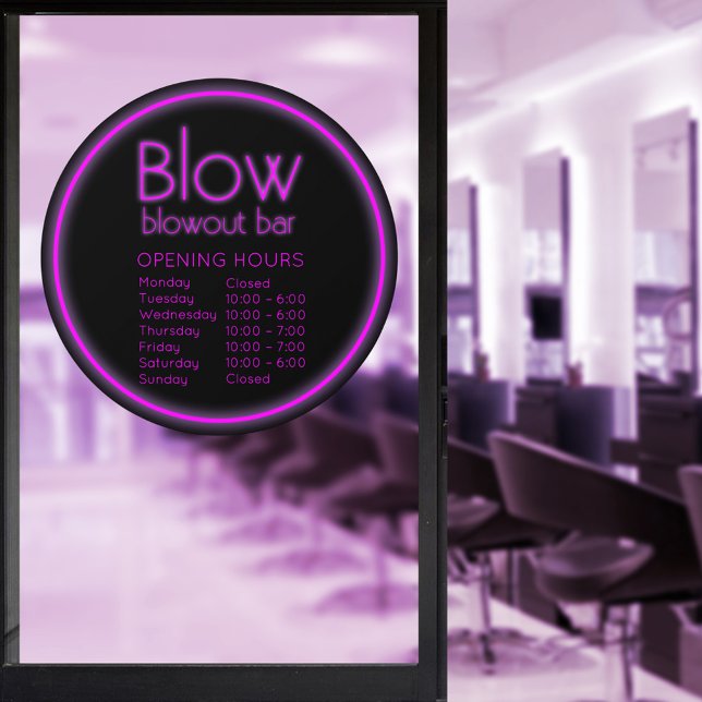 Blow Blowout Bar Neon Pink Business Store Hours Window Cling (Creator Uploaded)