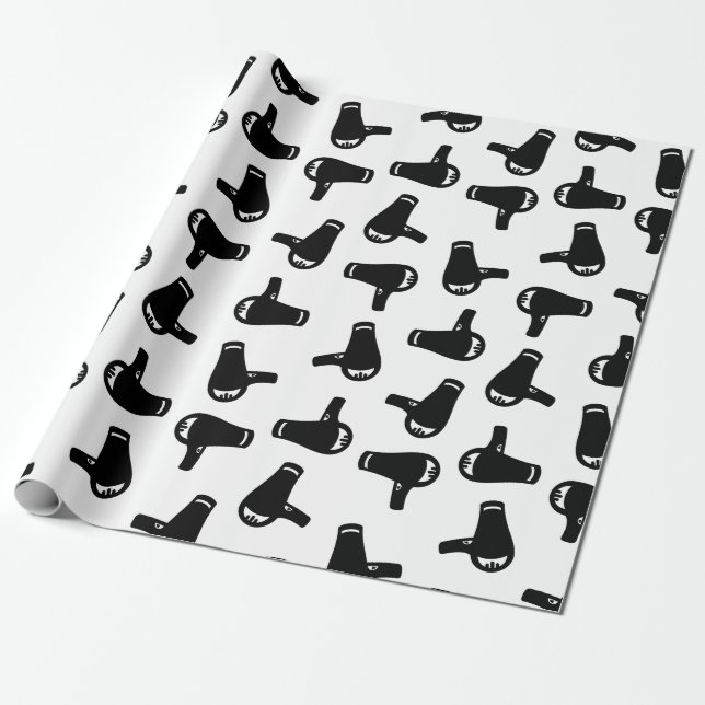 Blow Dryer Print Pattern CUSTOM BACKGROUND COLOR Wrapping Paper (Unrolled)
