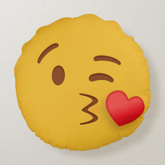 Blow Kiss Emoji Round Cushion