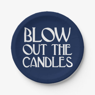 Blow Out The Candles Navy Art Deco Birthday Paper Plate