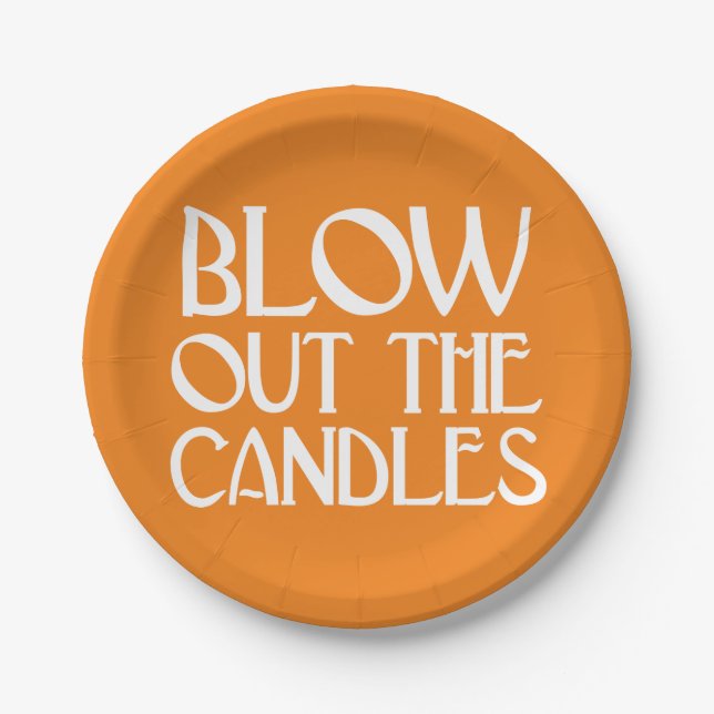 Blow Out The Candles Orange Art Deco Birthday Paper Plate (Front)