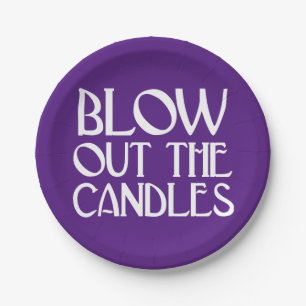 Blow Out The Candles Purple Art Deco Birthday Paper Plate
