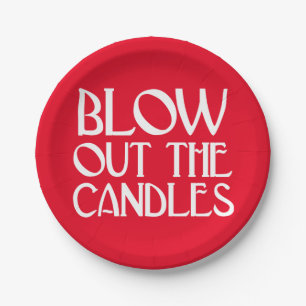 Blow Out The Candles Red Art Deco Birthday Paper Plate