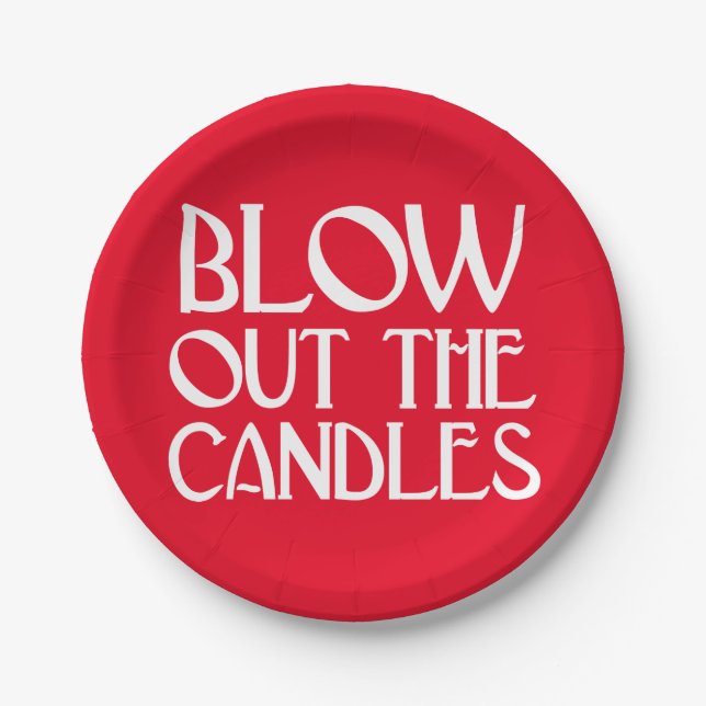 Blow Out The Candles Red Art Deco Birthday Paper Plate (Front)