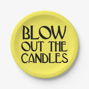 Blow Out The Candles Yellow Art Deco Birthday Paper Plate