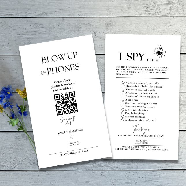 Blow Up Our Phones I Spy Wedding Game Sign Enclosure Card (Creator Uploaded)