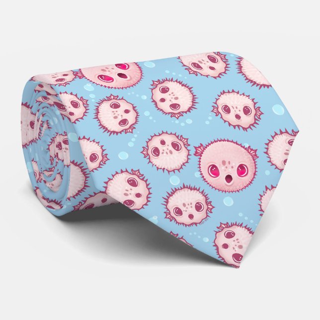 Blowfish and Bubbles Neck Tie (Rolled)