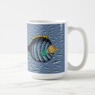 Blowfish eating little fish coffee mug