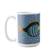 Blowfish eating little fish coffee mug