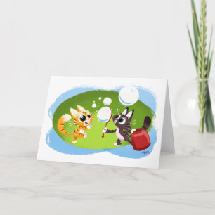 BLOWING BUBBLES CATS (blank inside) by Jeff Willis Card