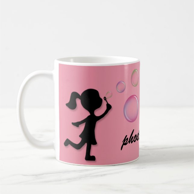 Blowing Bubbles - Pink Personalised Mug (Left)