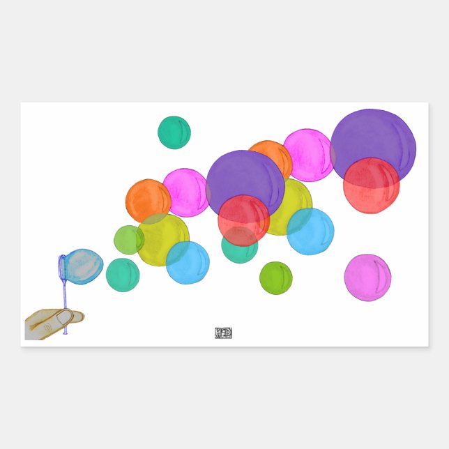 Blowing Bubbles (Rainbow) Rectangular Sticker (Front)