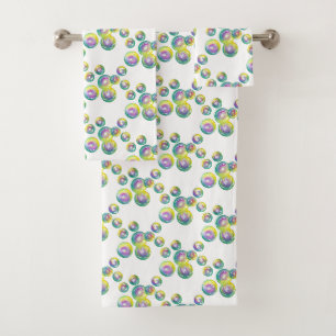 Blowing Iridescent Rainbow Soap Bathtub Bubbles Bath Towel Set