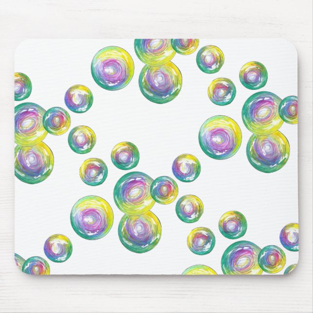 Blowing Iridescent Rainbow Soap Bubbles Mouse Mat (Front)