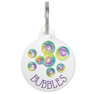 Blowing Iridescent Rainbow Soap Bubbles Pet Tag