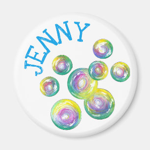 Blowing Rainbow Soap Bubbles Personalized Purple Magnet
