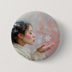 Blowing Snowflakes 6 Cm Round Badge