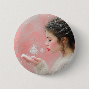 Blowing Snowflakes 6 Cm Round Badge