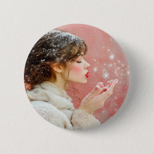Blowing Snowflakes 6 Cm Round Badge