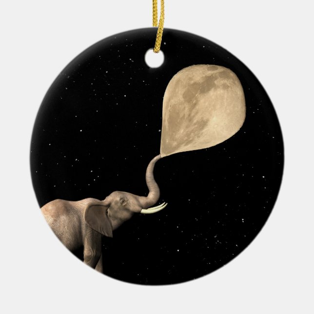 Blowing Up Full Moon Ceramic Tree Decoration (Front)