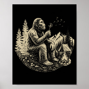 Blowing Wishes Funny Bigfoot Blowing Dandelion Poster