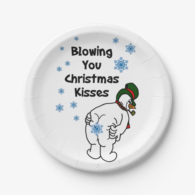 Blowing you Christmas Kisses Snowman Paper Plate (Front)