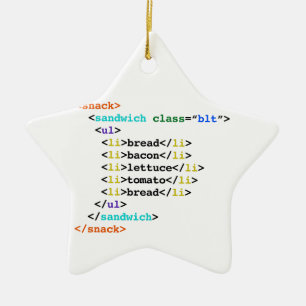 BLT HTML Funny Geek Sandwich Ceramic Tree Decoration