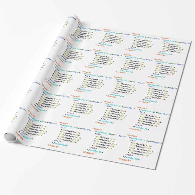 BLT HTML Funny Geek Sandwich Wrapping Paper (Unrolled)
