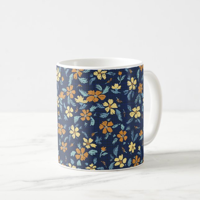 Blu and yellow floral Mug (Front Right)